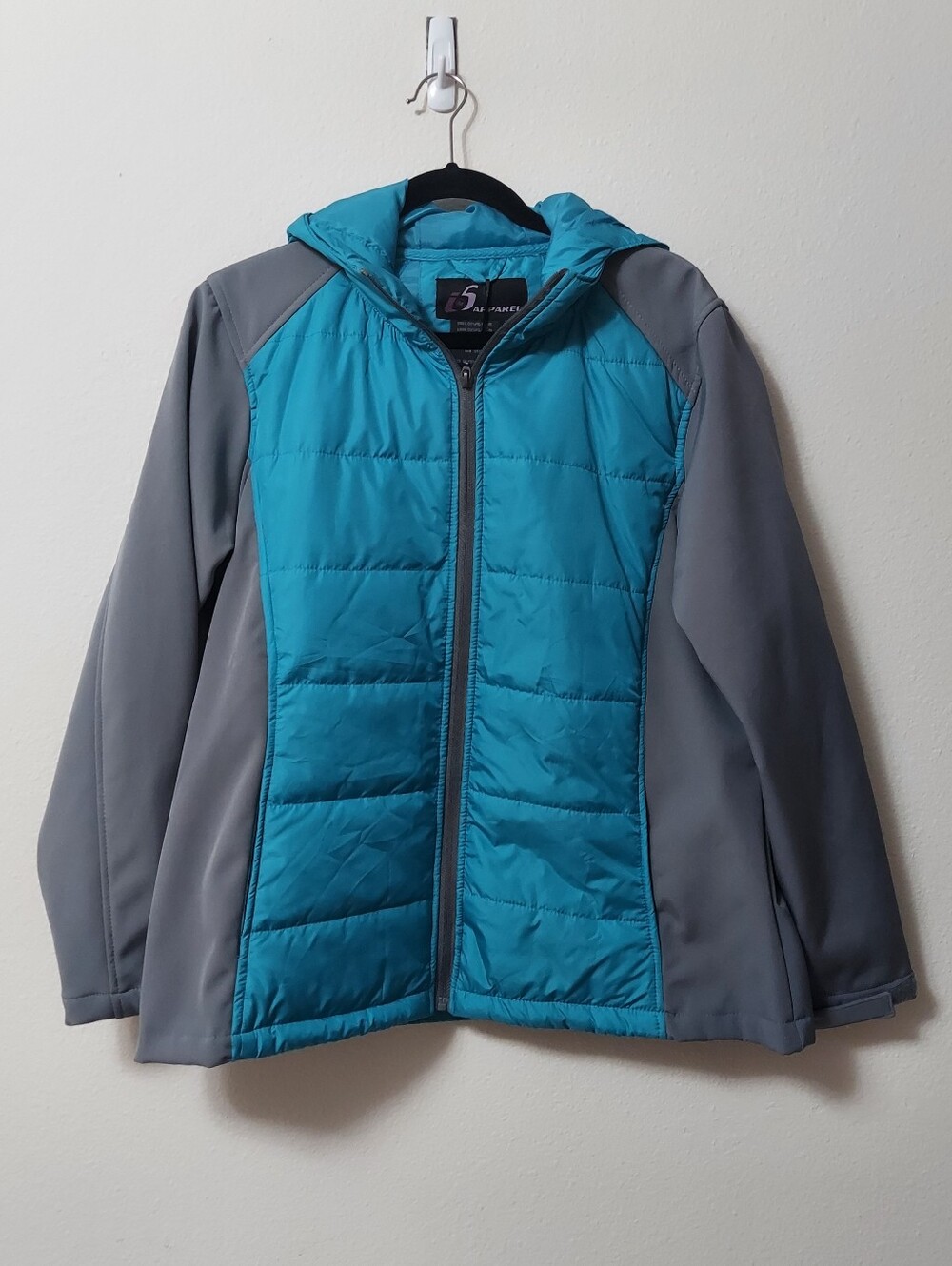 NWT i5 Apparel Woman's Water Resistant Hooded Jacket Teal & Gray Size Large